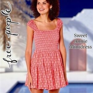 FREE PEOPLE Sweet Annie Sleeveless Smocked Square-Neck Cotton Minidress-Lg/NWT